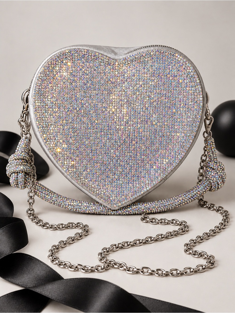 Olivia Miller Iridescent Crystal Heart Mini Bag in Silver